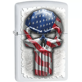Zippo Patriot Skull - White Matte