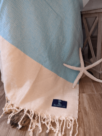 "The Island Vibe" Turkish Towel (Color: Aqua & White, size: 38" x 72")