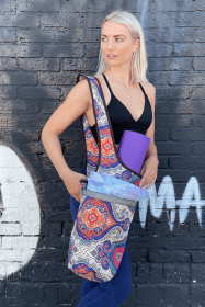 Yoga Mat Carrying Tote Bag with Large Pockets (Color: Exotic Saffron)