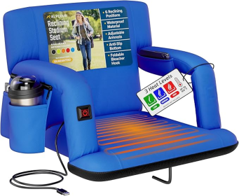 Alpcour Reclining Heated Stadium Seat with Armrests (Color: Royal Blue)