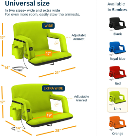 Alpcour Reclining Heated Stadium Seat with Armrests (Color: Lime)
