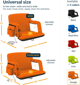 Alpcour Reclining Heated Stadium Seat with Armrests (Color: Orange)